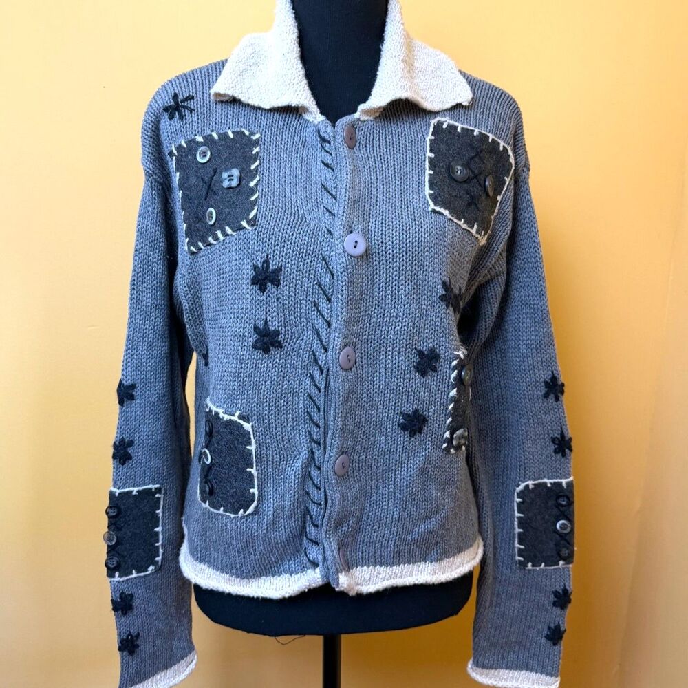 VTG 90s Bridgewater Patchwork Cardigan S Grandmacore Cottagecore Wearable Art